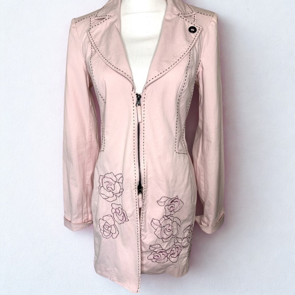 Biba Pink Floral Jacket Embroidered half zip Pink Women EUR 36 or US Small